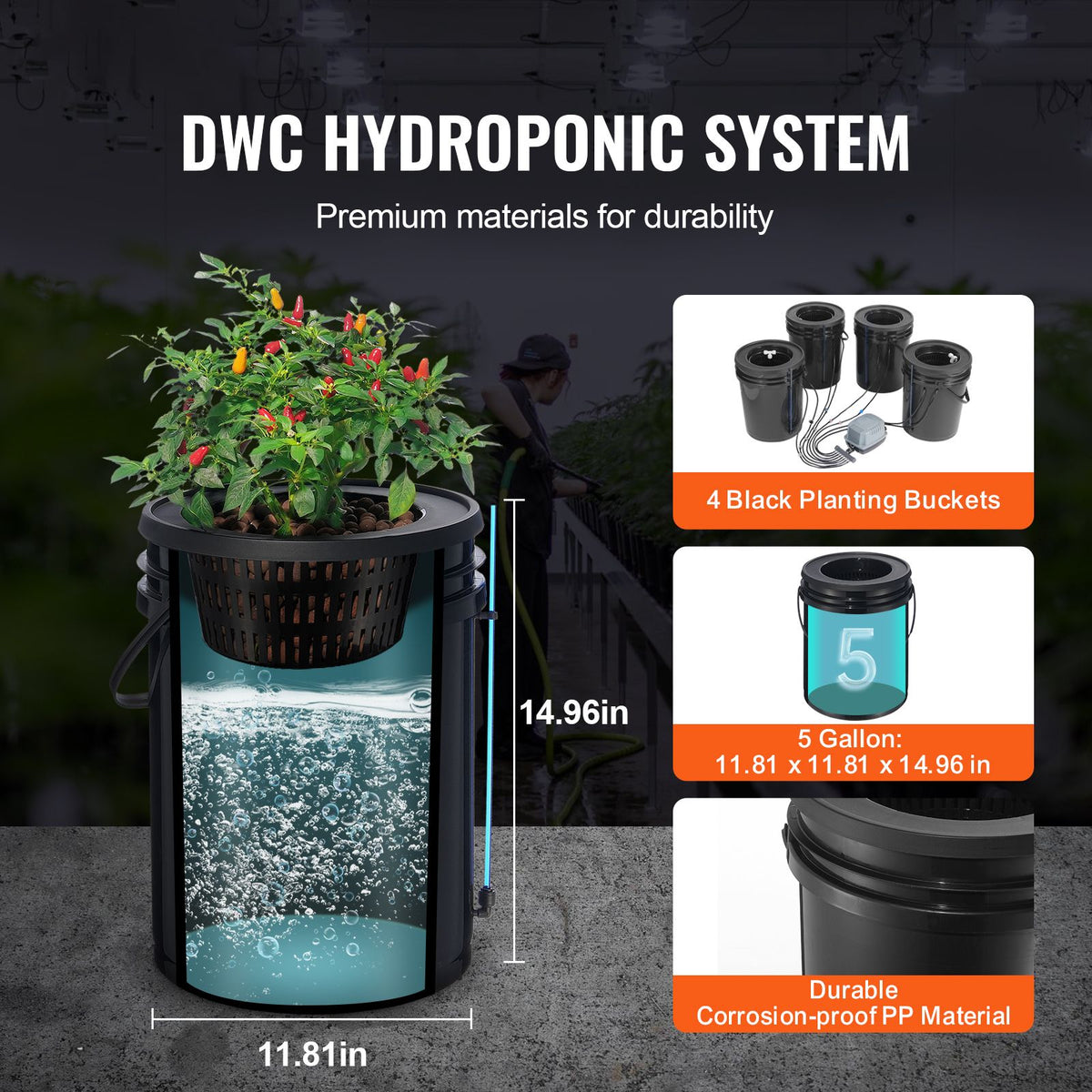 DWC Hydroponics Grow System Deep Water Culture with Top Drip 4 Buckets