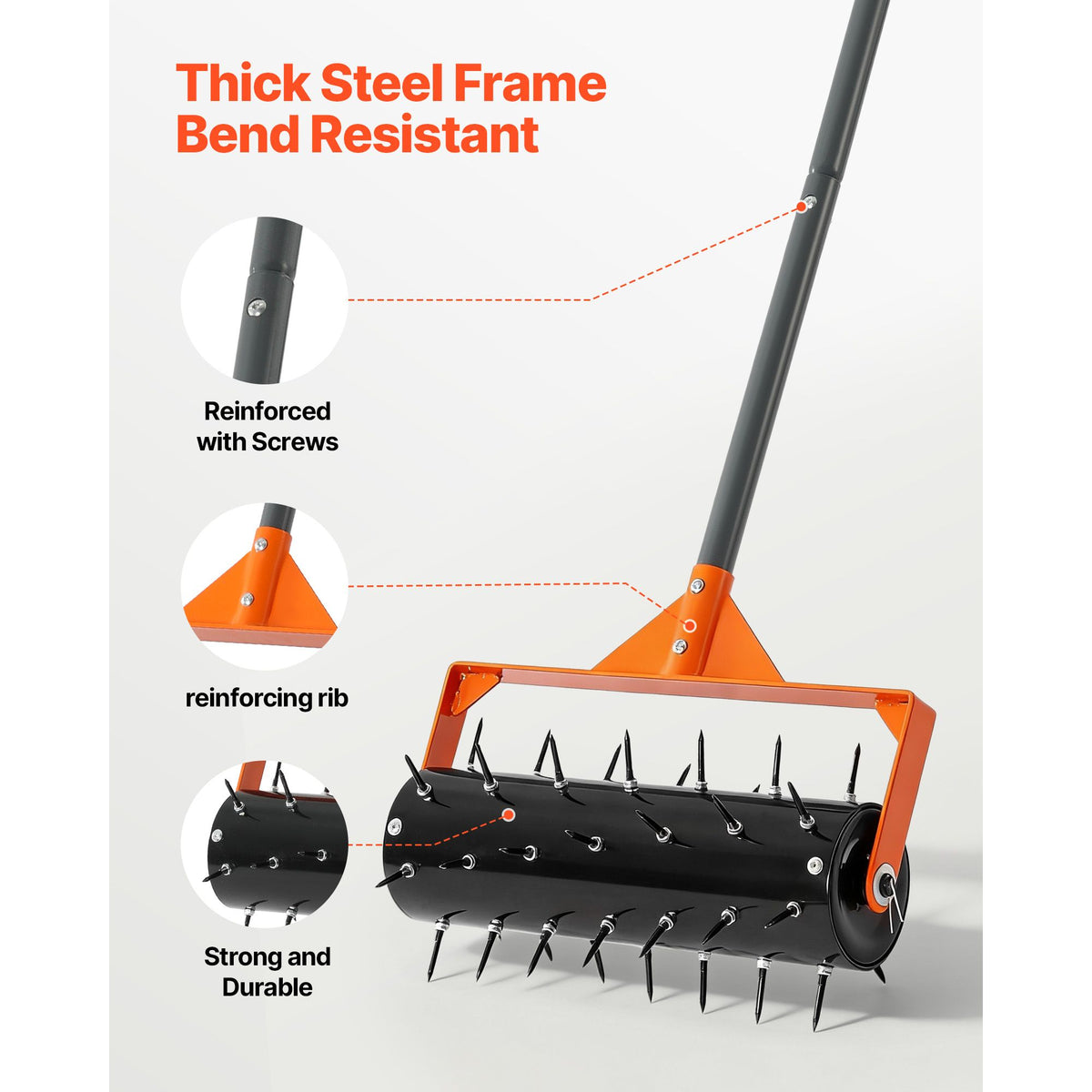 Rolling Lawn Aerator, 410mm Manual Push Aerator Roller with 42 Spikes & 60 in Long Handle, Fillable Drum for Added Weight, Heavy-Duty Lawn Soil Penetrator for Garden Yard Compacted Soils