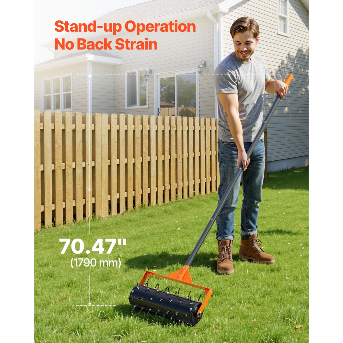 Rolling Lawn Aerator, 410mm Manual Push Aerator Roller with 42 Spikes & 60 in Long Handle, Fillable Drum for Added Weight, Heavy-Duty Lawn Soil Penetrator for Garden Yard Compacted Soils