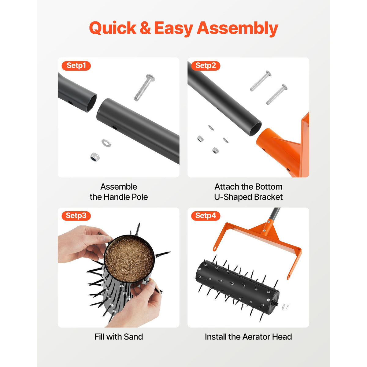 Rolling Lawn Aerator, 410mm Manual Push Aerator Roller with 42 Spikes & 60 in Long Handle, Fillable Drum for Added Weight, Heavy-Duty Lawn Soil Penetrator for Garden Yard Compacted Soils