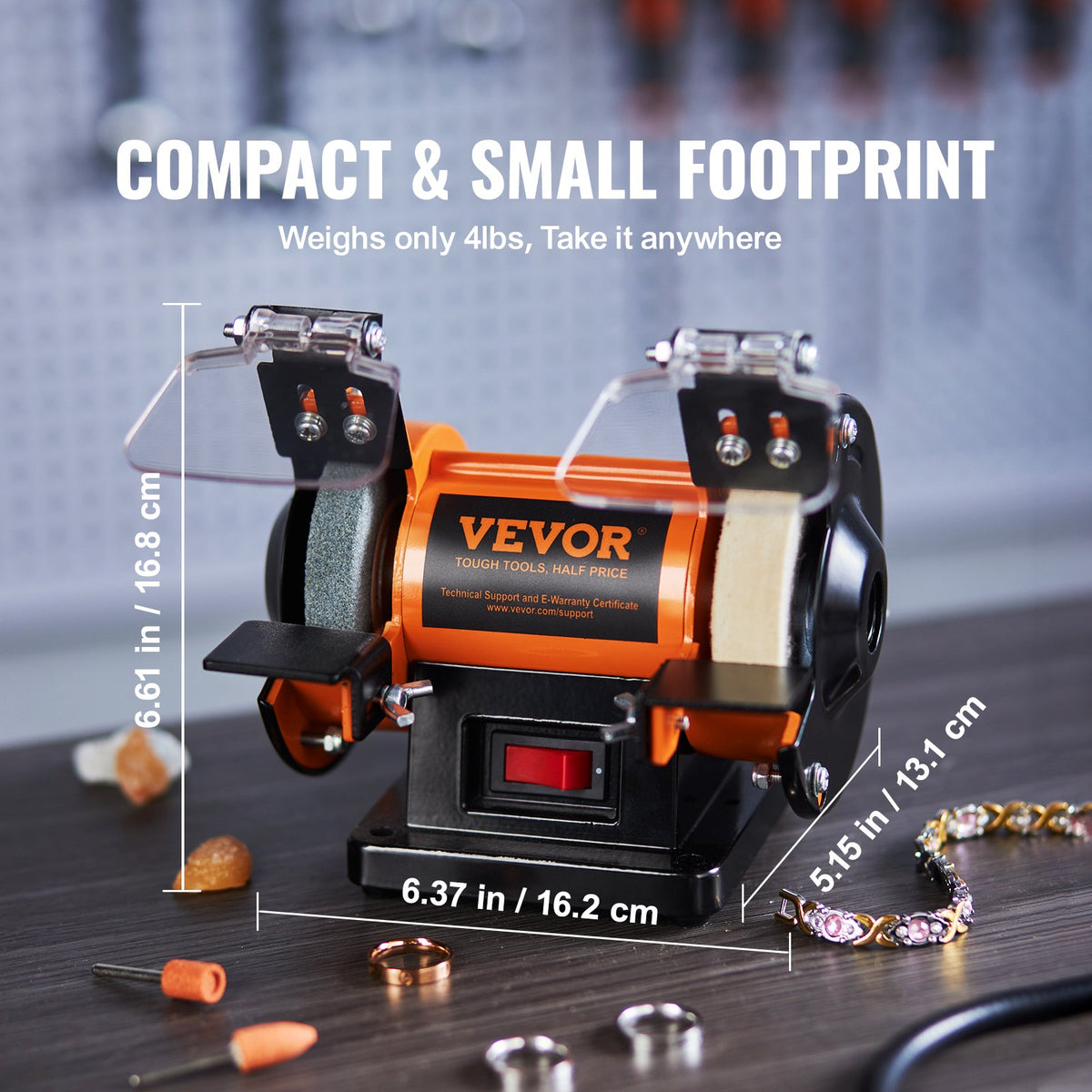 Jewelry Polisher, Bench Grinder Polishing & Buffing Machine, 3590RPM Bench Lathe Polisher with 1 Wool Wheel & 1 Abrasive Fiber Wheel & 1 Grinding Wheel & 100pcs Tools