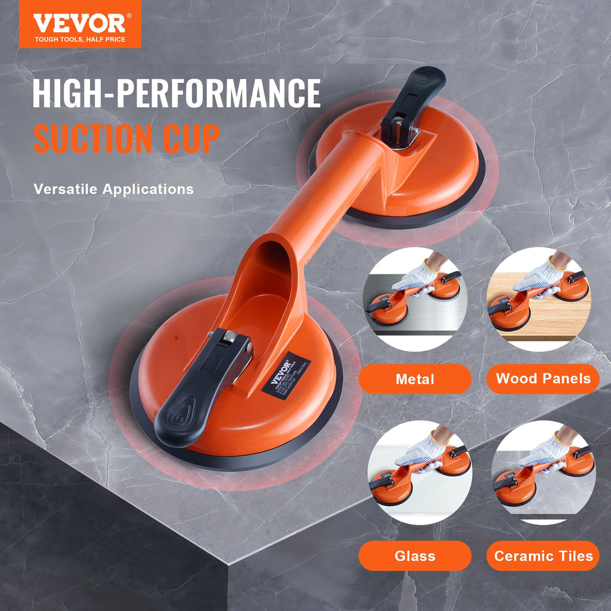 Glass Suction Cup, 119 mm 2 Pack 150 kg Load Capacity, Vacuum Suction Cup with Aluminum Handle, Heavy Duty Industrial Suction Cup Lifter Tool for Glass, Granite, Tile, Metal, Wood Panel Lifting
