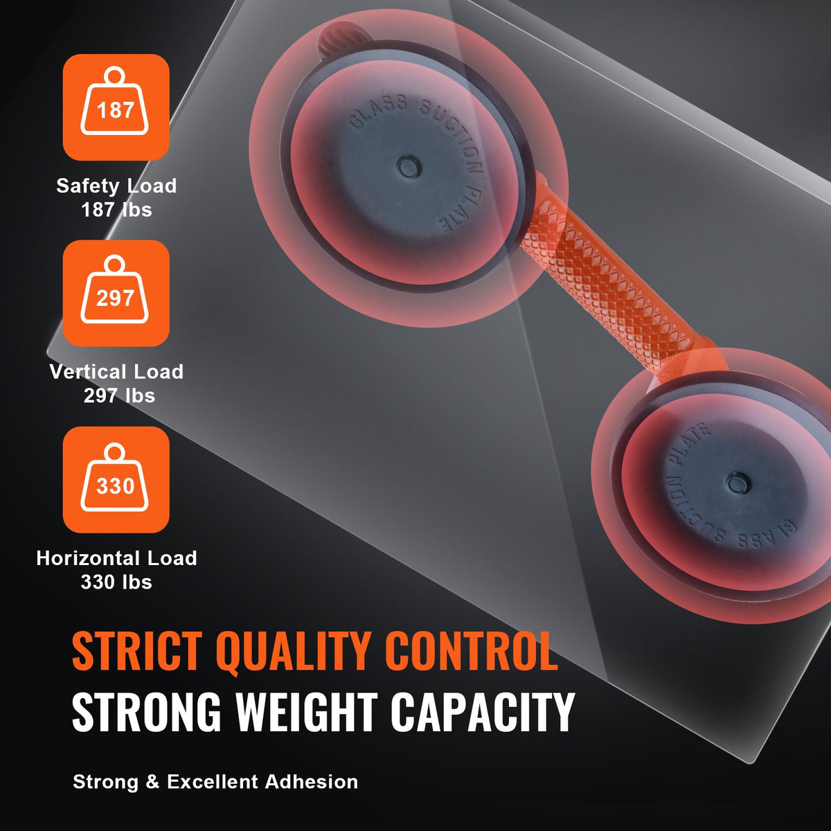 Glass Suction Cup, 119 mm 2 Pack 150 kg Load Capacity, Vacuum Suction Cup with Aluminum Handle, Heavy Duty Industrial Suction Cup Lifter Tool for Glass, Granite, Tile, Metal, Wood Panel Lifting