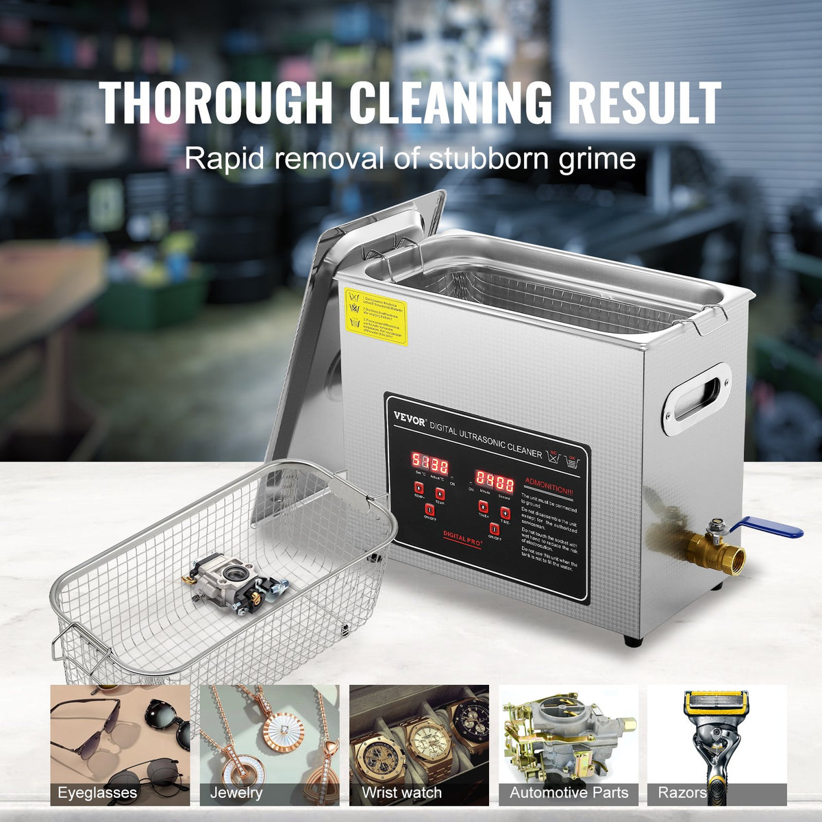 Ultrasonic Cleaner with Digital Timer & Heater, Professional Ultra Sonic Jewelry Cleaner, Stainless Steel Heated Cleaning Machine for Glasses Watch Rings Small Parts Circuit Board (6L)
