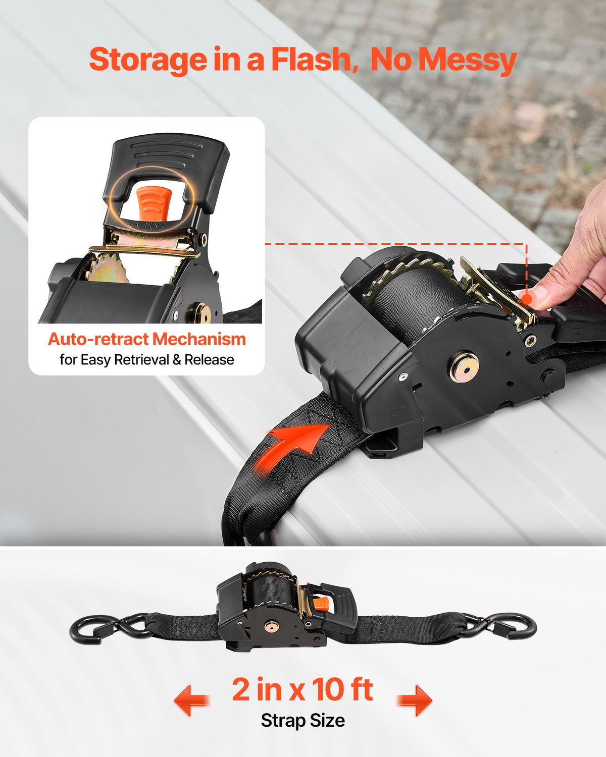 Retractable Ratchet Straps, 50.8 mm x 3 m, Tie Down Straps with S Hooks, 1375 kg Break Strength, 2 Soft Loops, Tie Down Ratcheting for Moving, Trailers, Motorcycles, Kayaks, Car Roof, 2 Pack