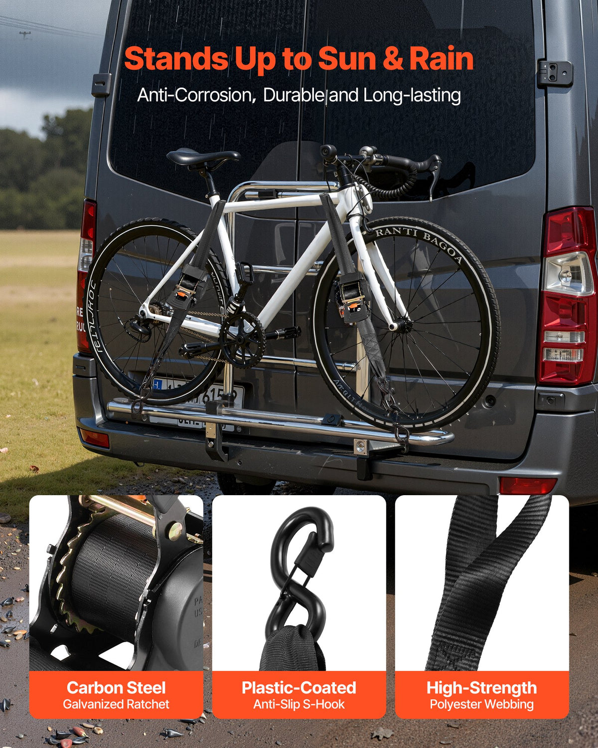 Retractable Ratchet Straps, 50.8 mm x 3 m, Tie Down Straps with S Hooks, 1375 kg Break Strength, 2 Soft Loops, Tie Down Ratcheting for Moving, Trailers, Motorcycles, Kayaks, Car Roof, 2 Pack