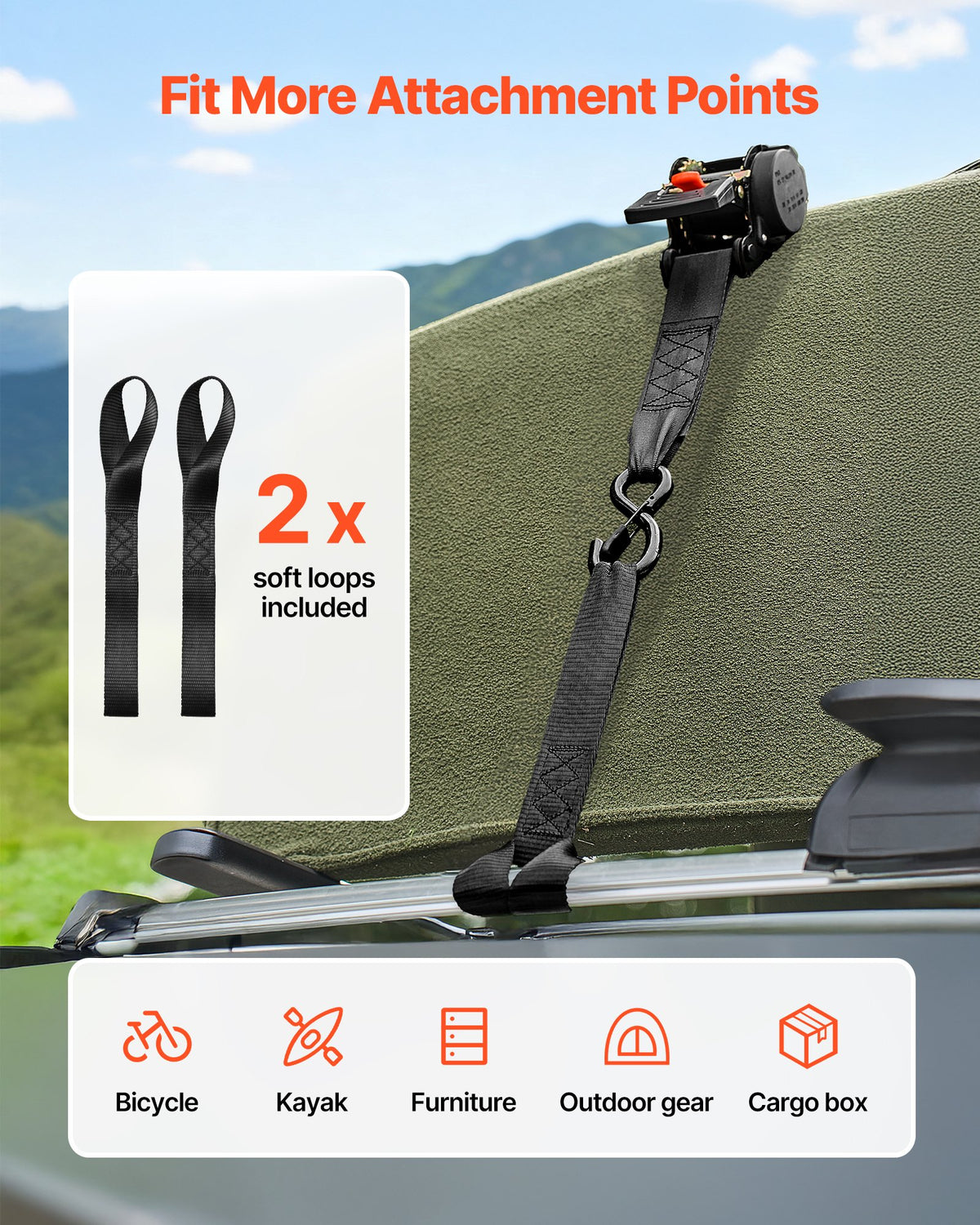 Retractable Ratchet Straps, 50.8 mm x 3 m, Tie Down Straps with S Hooks, 1375 kg Break Strength, 2 Soft Loops, Tie Down Ratcheting for Moving, Trailers, Motorcycles, Kayaks, Car Roof, 2 Pack