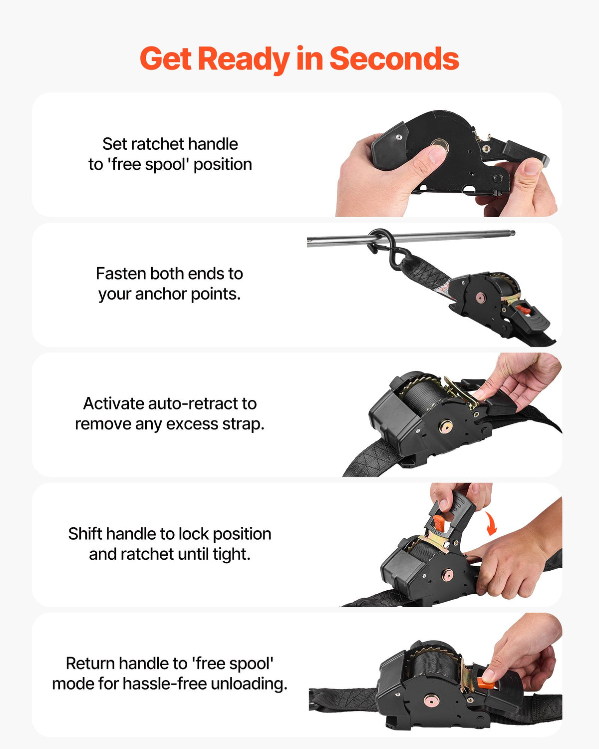 Retractable Ratchet Straps, 50.8 mm x 3 m, Tie Down Straps with S Hooks, 1375 kg Break Strength, 2 Soft Loops, Tie Down Ratcheting for Moving, Trailers, Motorcycles, Kayaks, Car Roof, 2 Pack