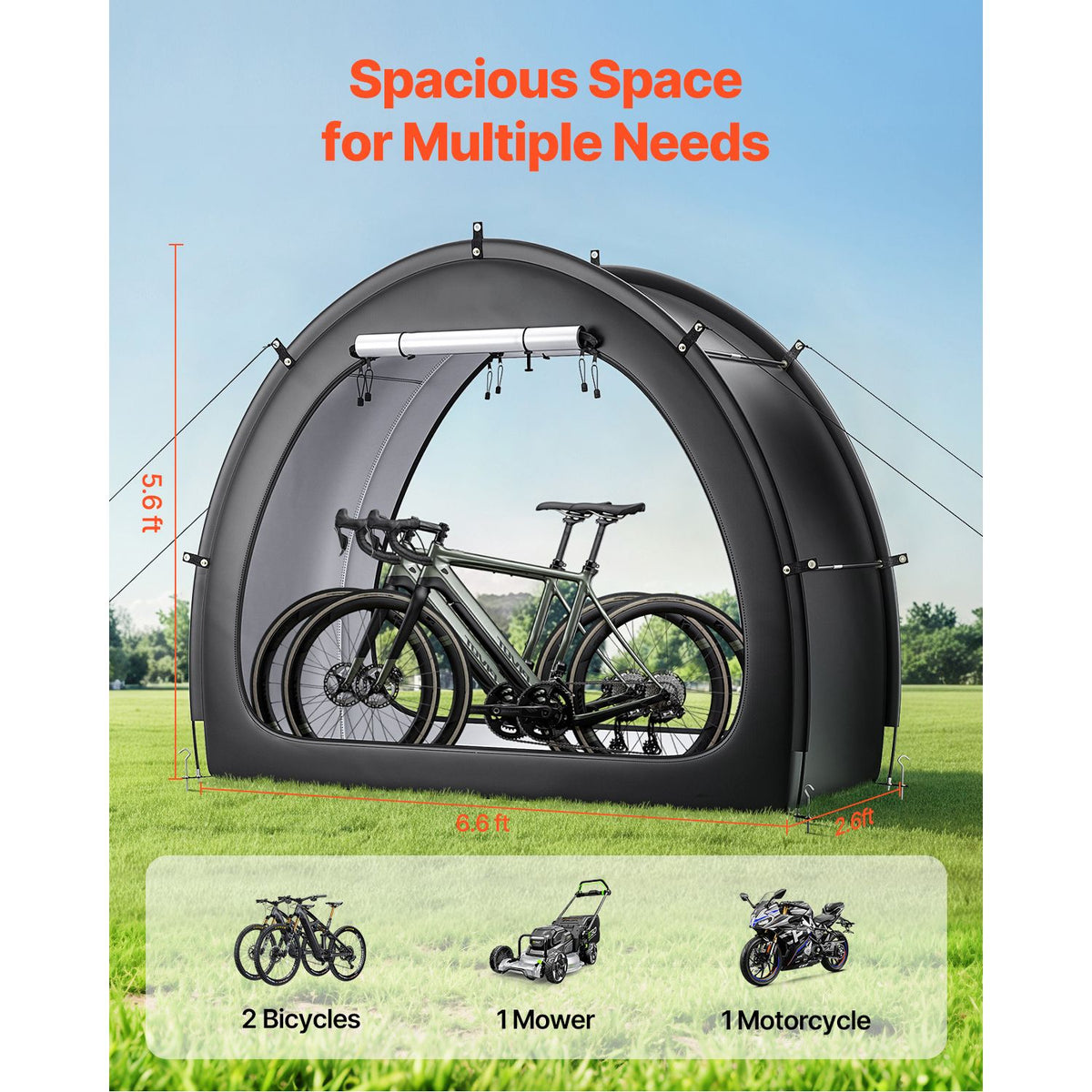Bike Storage Tent, 1 to 2 Bikes, Outdoor Spacious Bike Storage Tent with Ventilated Window, Waterproof Fan-Shaped Bike Tent with High Strength Fiberglass & Dual Zippers, Fit for Bicycle