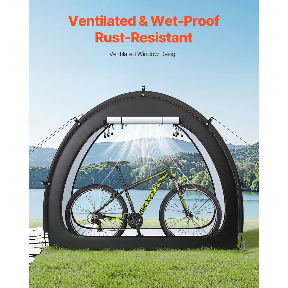 Bike Storage Tent, 1 to 2 Bikes, Outdoor Spacious Bike Storage Tent with Ventilated Window, Waterproof Fan-Shaped Bike Tent with High Strength Fiberglass & Dual Zippers, Fit for Bicycle