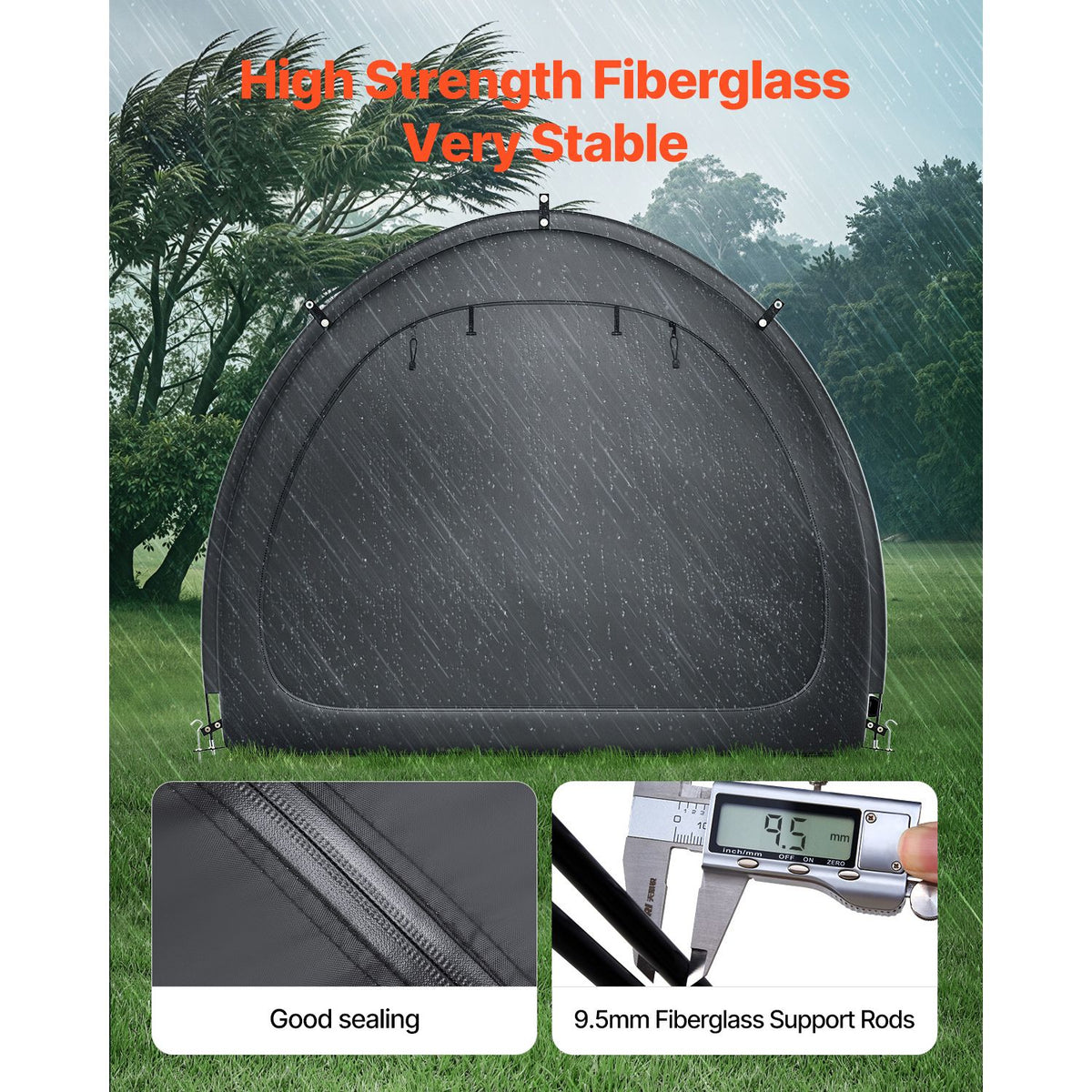 Bike Storage Tent, 4 to 5 Bikes, Outdoor Spacious Bike Storage Tent with Ventilated Window, Waterproof Fan-Shaped Bike Tent with High Strength Fiberglass & Double Door, Fit for Bicycle