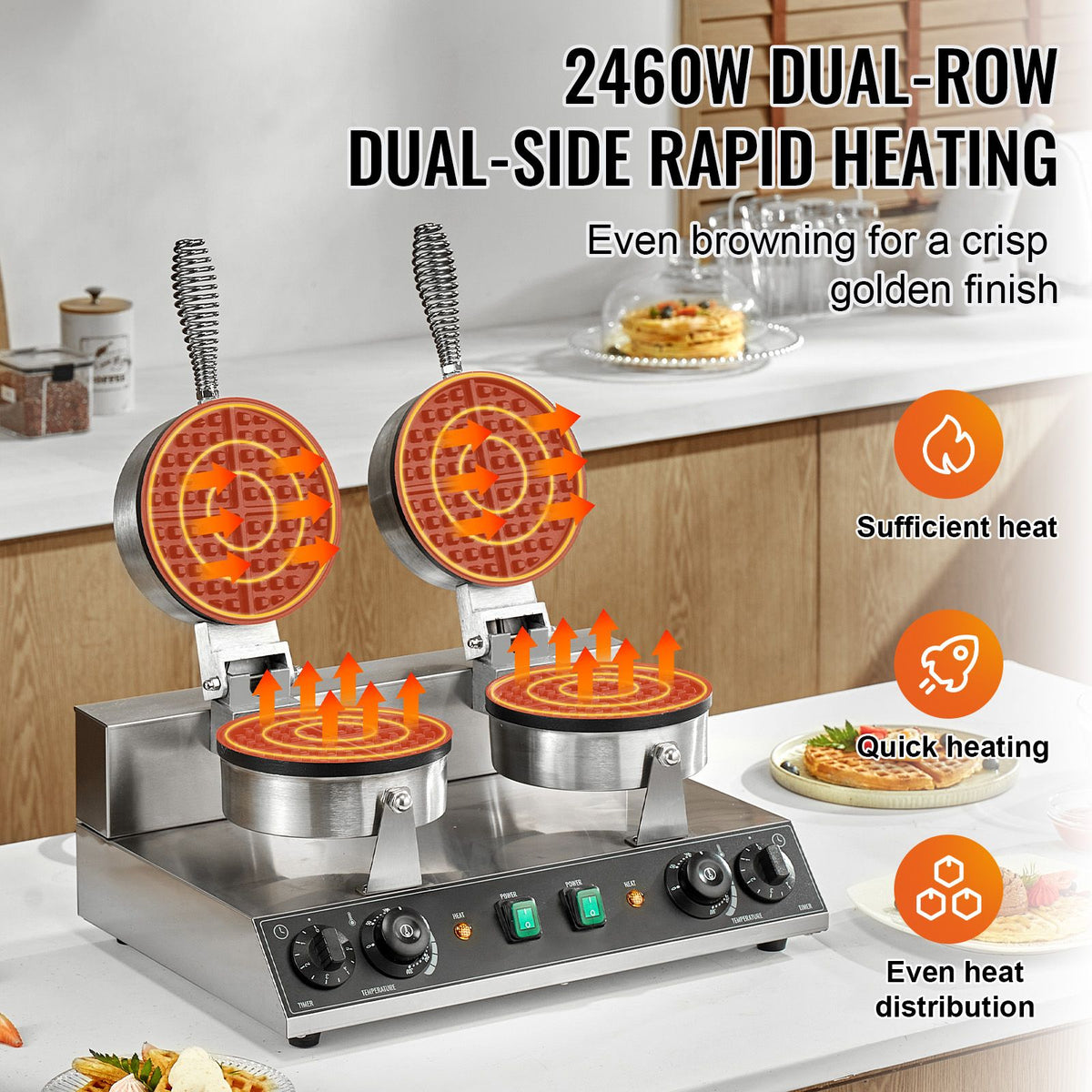 Commercial Waffle Maker, Dual-Head Round Waffle Baker - V952-SYBLSHFBJZYBC5B6EV3