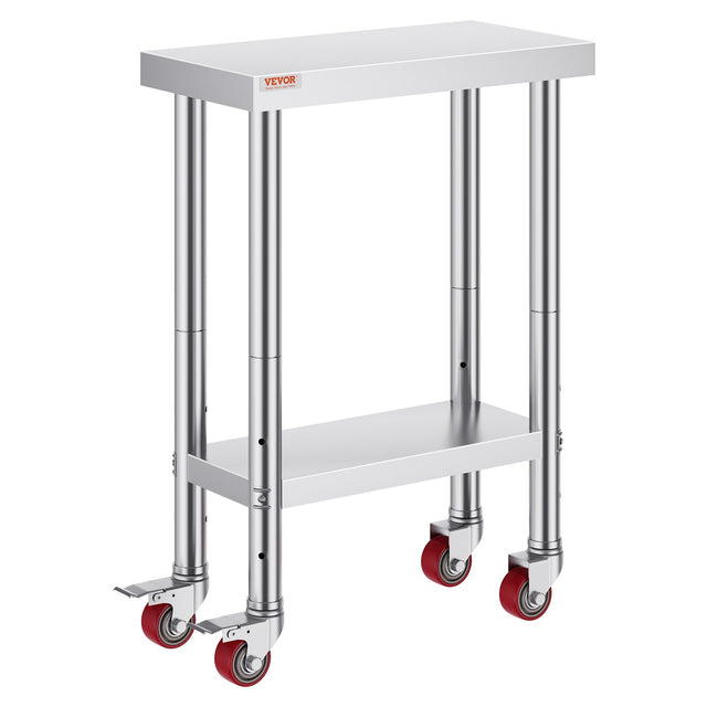 24x12x32in Stainless Steel Work Table 4 Casters Commercial Kitchen