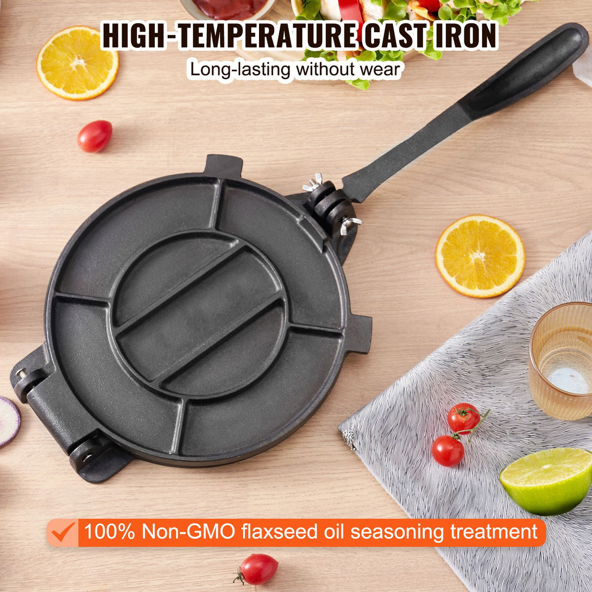 Tortilla Press, 250mm Tortilla and Roti Maker, Cast Iron Heavy Duty Tortilladora Press, Pre-Seasoned Pataconera Maker with 100 Pcs Parchment Paper, Dough Maker for Flour Tortilla, Tawa, Silver