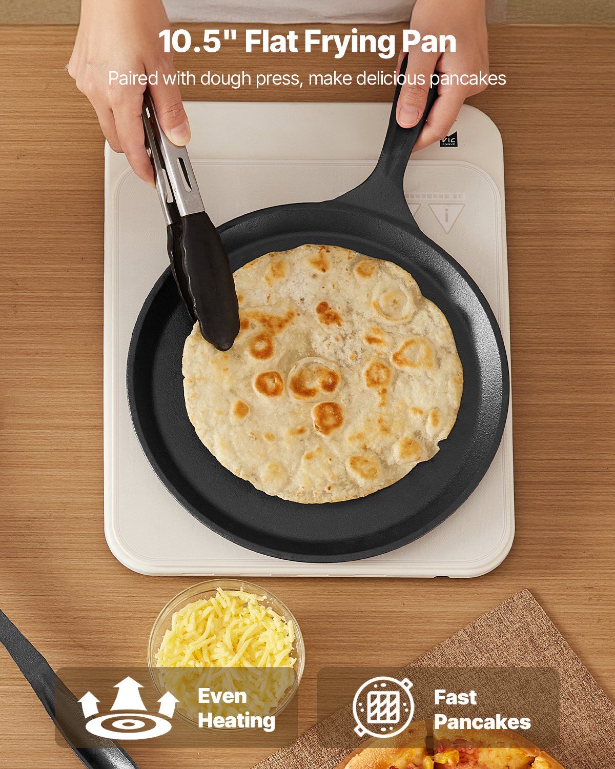 Tortilla Press, 250mm Cast Iron Tortilla and Roti Maker, Heavy Duty Tortilladora Press, Pataconera Makers with Handle and 100 Pcs Parchment Paper, Dough Taco Press for Flour Tortilla, Tawa
