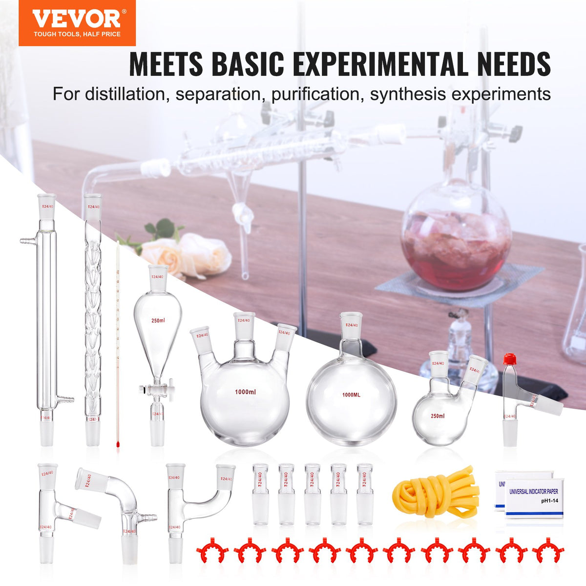 Lab Glassware Distillation Kit 1000ml 3.3 Boro 29 pcs Glassware Equipment