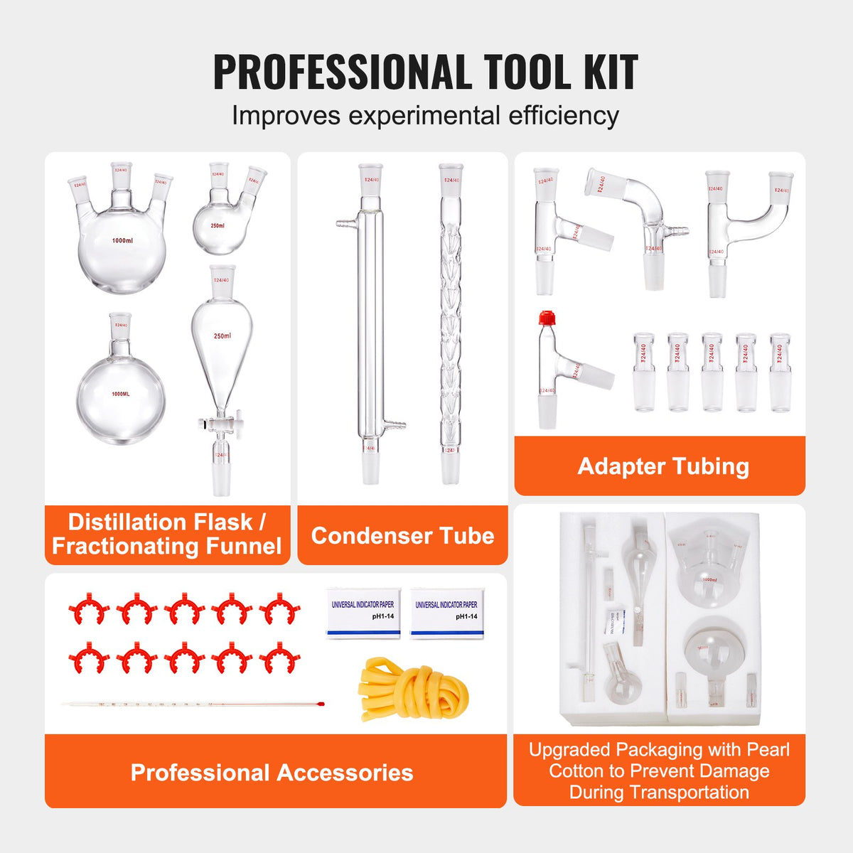Lab Glassware Distillation Kit 1000ml 3.3 Boro 29 pcs Glassware Equipment