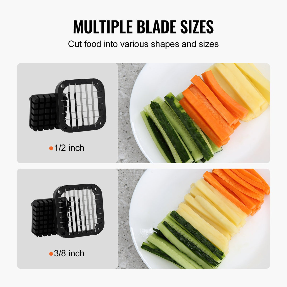 French Fry Cutter, Potato Slicer with 1/2-Inch and 3/8-Inch Stainless Steel Blades, Manual Potato Cutter Chopper with Suction Cups, Great for Potato, French Fries, Cucumber, Vegetables, Carrot