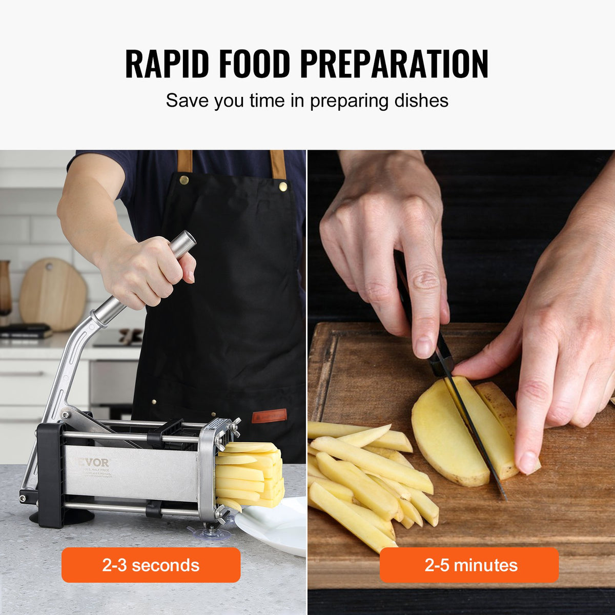 French Fry Cutter, Potato Slicer with 1/2-Inch and 3/8-Inch Stainless Steel Blades, Manual Potato Cutter Chopper with Suction Cups, Great for Potato, French Fries, Cucumber, Vegetables, Carrot