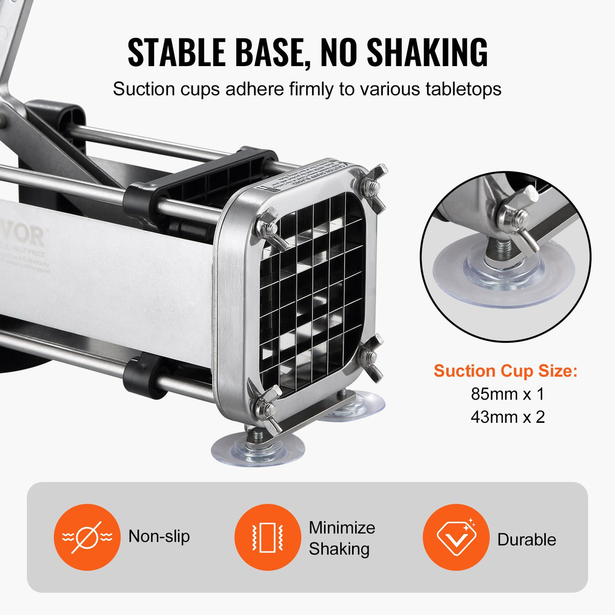 French Fry Cutter, Potato Slicer with 1/2-Inch and 3/8-Inch Stainless Steel Blades, Manual Potato Cutter Chopper with Suction Cups, Great for Potato, French Fries, Cucumber, Vegetables, Carrot
