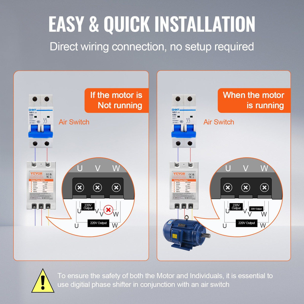 3 Phase Converter - 10HP 30A 220V Single Phase to 3 Phase Converter, Digital Phase Shifter for Residential and Light Commercial Use, 220V Input/Output (One Converter for One Motor Only)