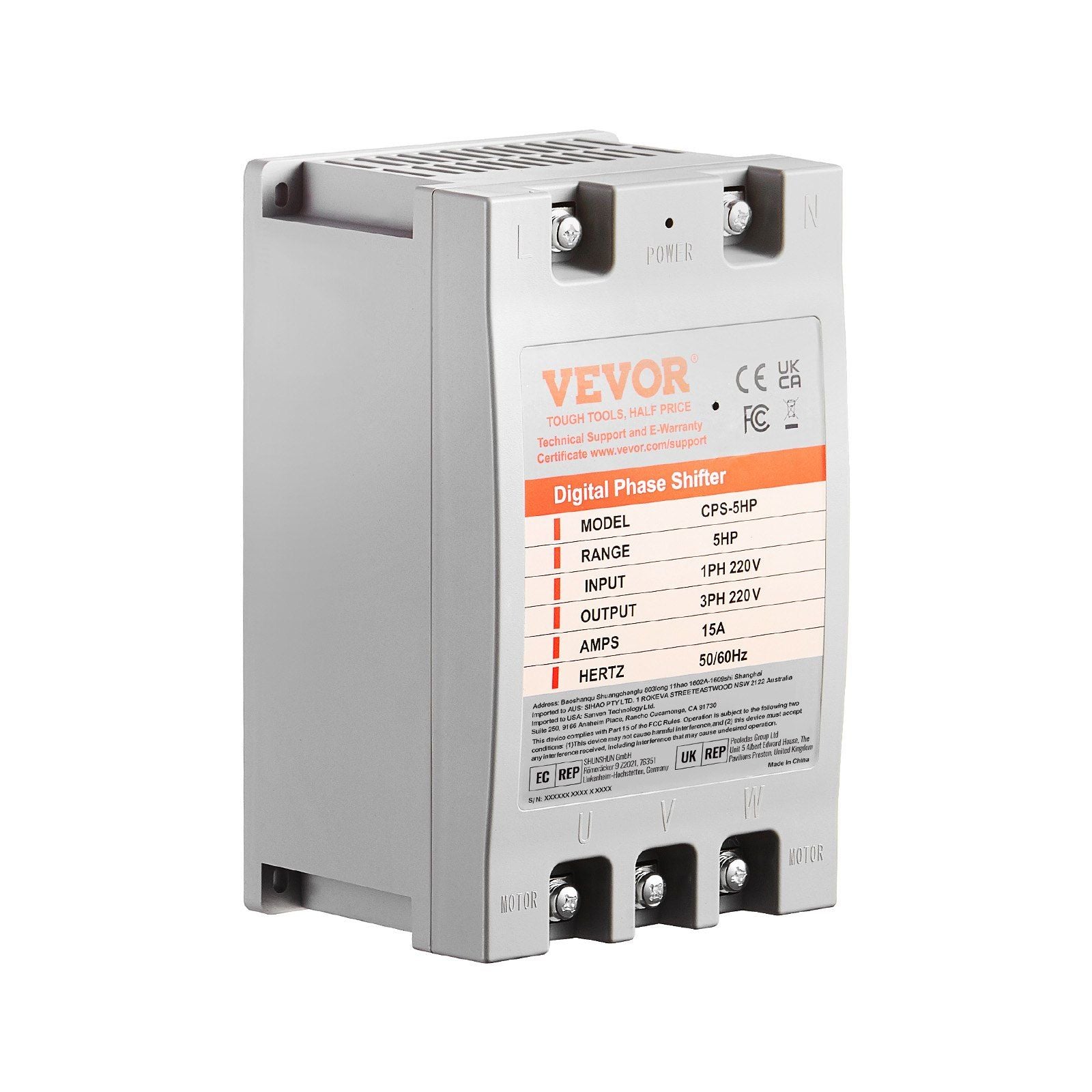 3 Phase Converter - 5HP 15A 220V Single Phase to 3 Phase Converter, Digital Phase Shifter for Residential and Light Commercial Use, 220V Input/Output (One Converter for One Motor Only)