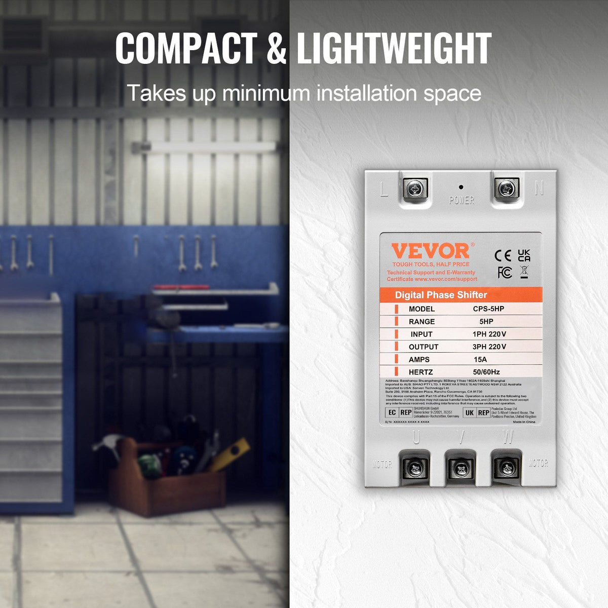 3 Phase Converter - 5HP 15A 220V Single Phase to 3 Phase Converter, Digital Phase Shifter for Residential and Light Commercial Use, 220V Input/Output (One Converter for One Motor Only)