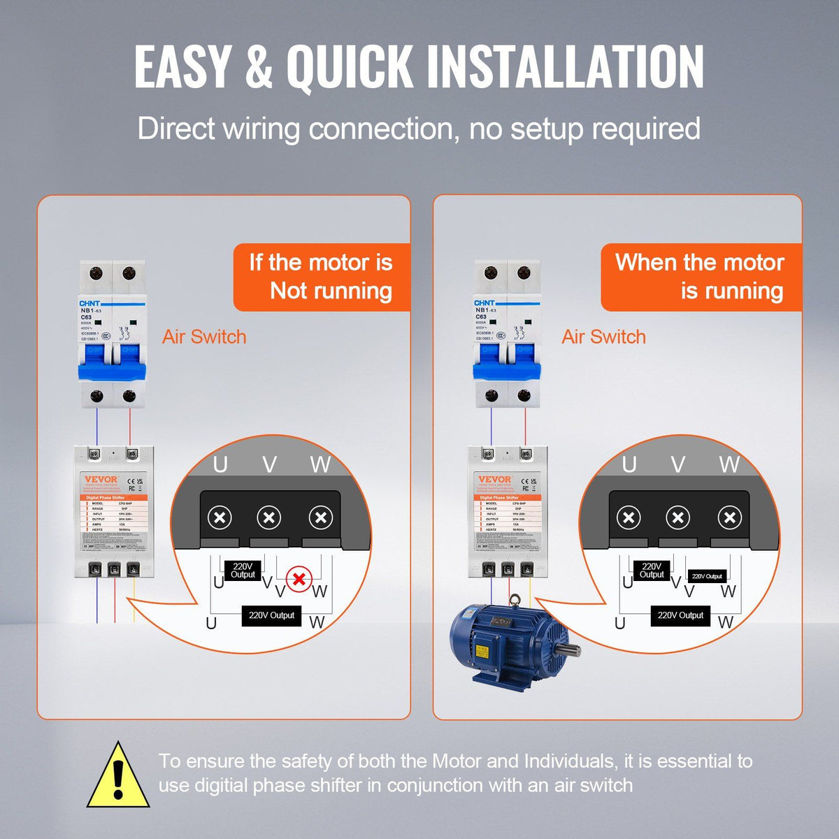 3 Phase Converter - 5HP 15A 220V Single Phase to 3 Phase Converter, Digital Phase Shifter for Residential and Light Commercial Use, 220V Input/Output (One Converter for One Motor Only)