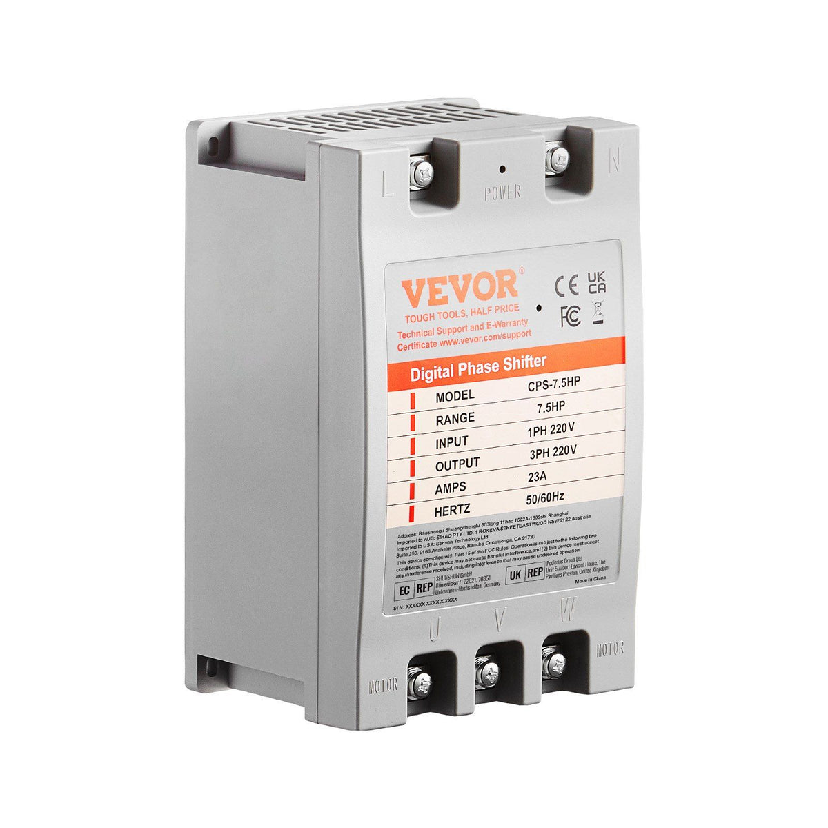 3 Phase Converter- 7.5HP 23A 220V Single Phase to 3 Phase Converter, Digital Phase Shifter for Residential & Light Commercial Use, 220V Input/Output (One DPS Must Be Used on One Motor Only)