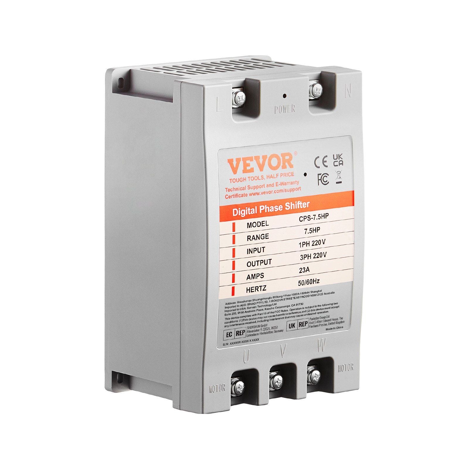 3 Phase Converter- 7.5HP 23A 220V Single Phase to 3 Phase Converter, Digital Phase Shifter for Residential & Light Commercial Use, 220V Input/Output (One DPS Must Be Used on One Motor Only)
