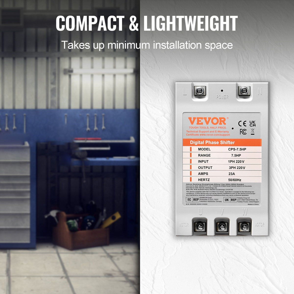 3 Phase Converter- 7.5HP 23A 220V Single Phase to 3 Phase Converter, Digital Phase Shifter for Residential & Light Commercial Use, 220V Input/Output (One DPS Must Be Used on One Motor Only)