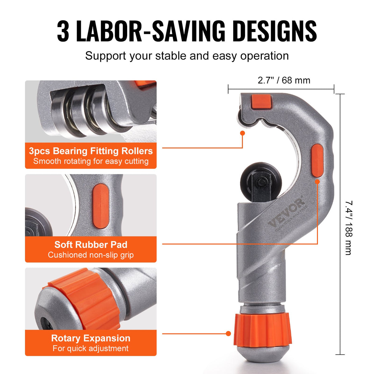 3PCS Tubing Cutter Set, 3/16"-2" O.D. Copper Pipe Cutter, 1/8"-7/8" O.D. Mini Tube Cutter and Deburring Tool, Heavy Duty Pipe Cutter Set for Copper, Aluminum, Stainless Steel, Plastic Pipes