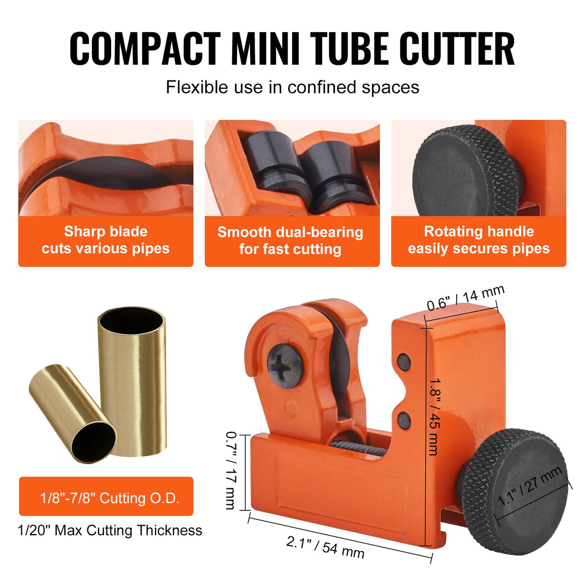 3PCS Tubing Cutter Set, 3/16"-2" O.D. Copper Pipe Cutter, 1/8"-7/8" O.D. Mini Tube Cutter and Deburring Tool, Heavy Duty Pipe Cutter Set for Copper, Aluminum, Stainless Steel, Plastic Pipes
