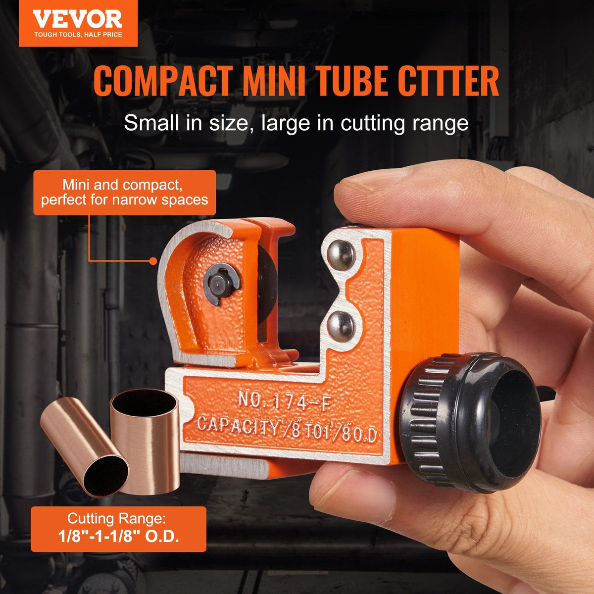 Mini Tubing Cutter, 1/8" - 1-1/8" O.D. Mini Copper Pipe Cutter, Heavy Duty Compact Tube Cutter Tool with High-Speed SKD Blade for Copper, Aluminum, Galvanized, Plastic Pipes