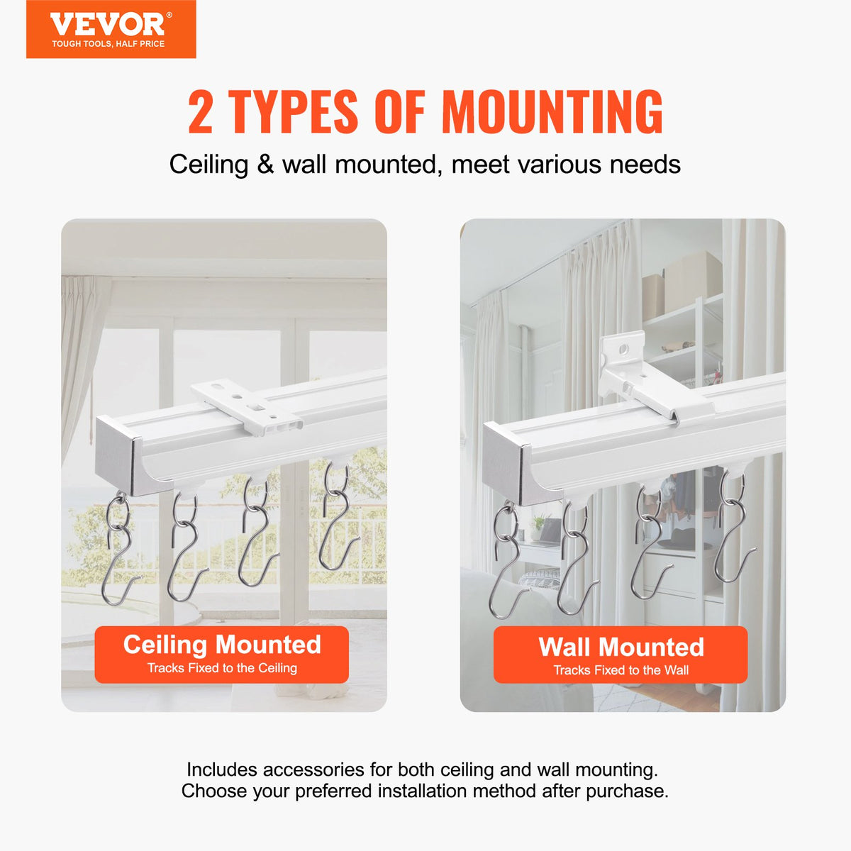 Ceiling Curtain Track Set 5.9 FT/1.8 Meter_oom Divider with Hooks White
