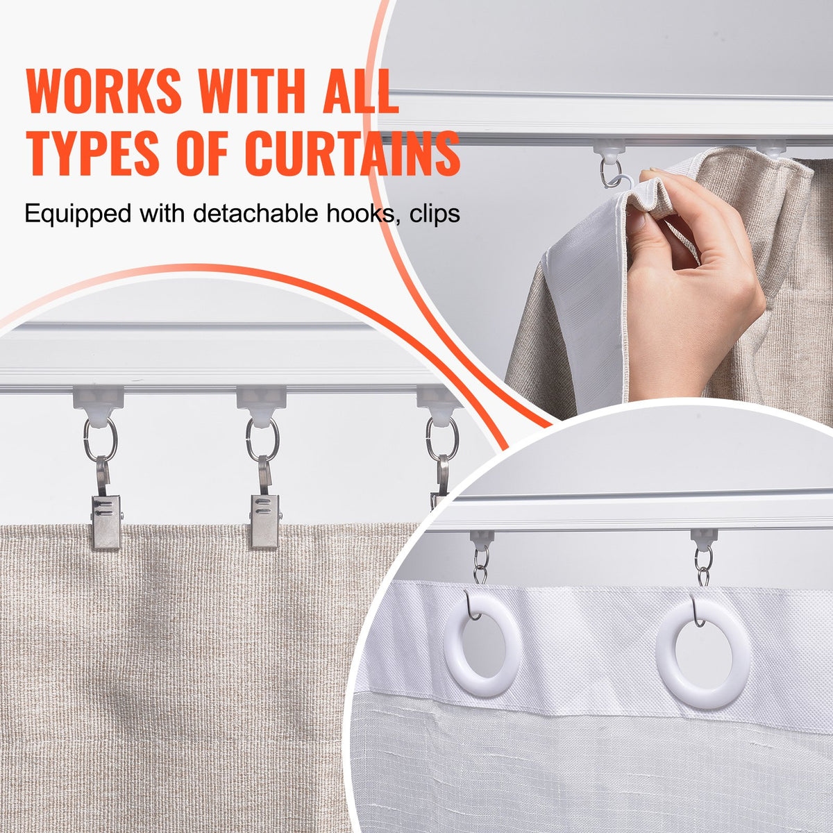 Ceiling Curtain Track Set 5.9 FT/1.8 Meter_oom Divider with Hooks White