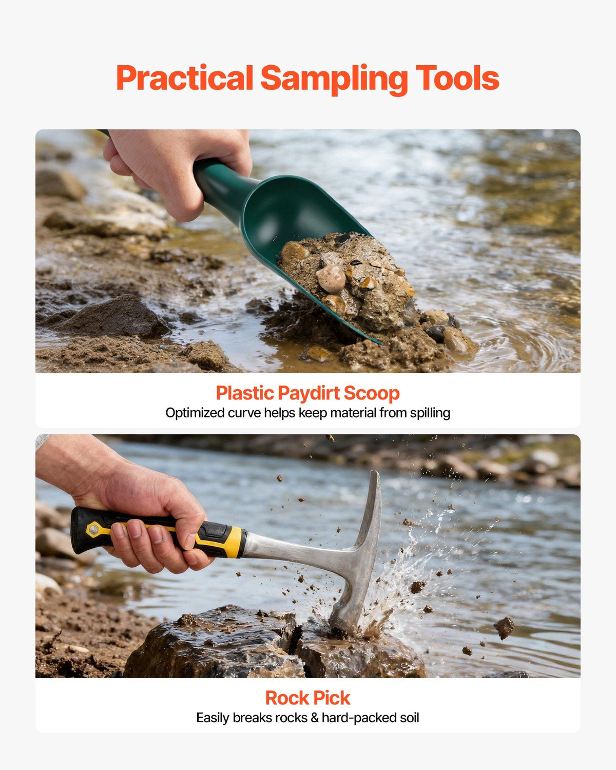 Gold Panning Kit, 254 mm and 355 mm Pans, 19 PCS Portable Prospecting Equipment Kit with Classifier Sieves, Sand Magnet, Rock Pick, Scoops, Backpack, and Accessories, for Outdoor Gold Recovery