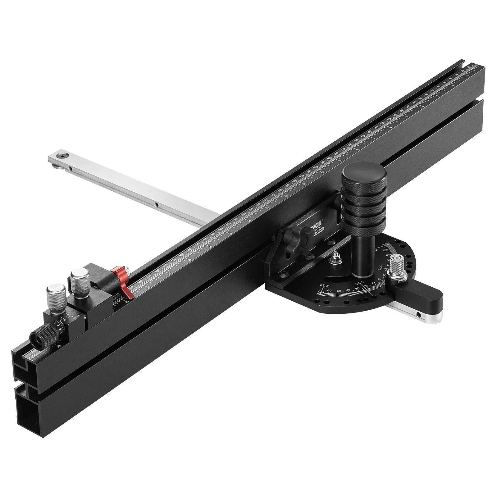 Precision Miter Gauge, Standard Slot 19 x 9.5 mm, Aluminum Alloy Table Saw Miter Gauge with 61 cm Grating 15 Angle Stops Adjustable Spring Loaded Plunger and Removable Disc, for Woodworking
