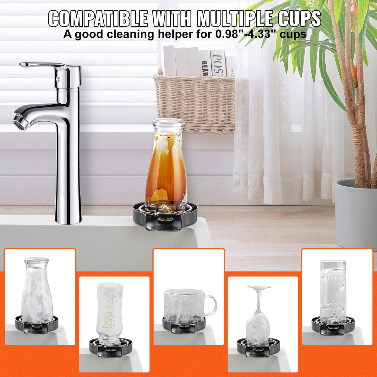 Glass Rinser 10-Hole 360 Rotating Stainless Steel Washer ABS Cup Holder