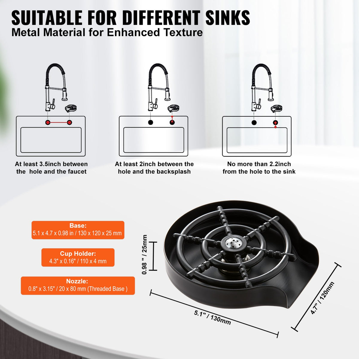 Glass Rinser 10-Hole 360 Rotating Stainless Steel Washer ABS Cup Holder