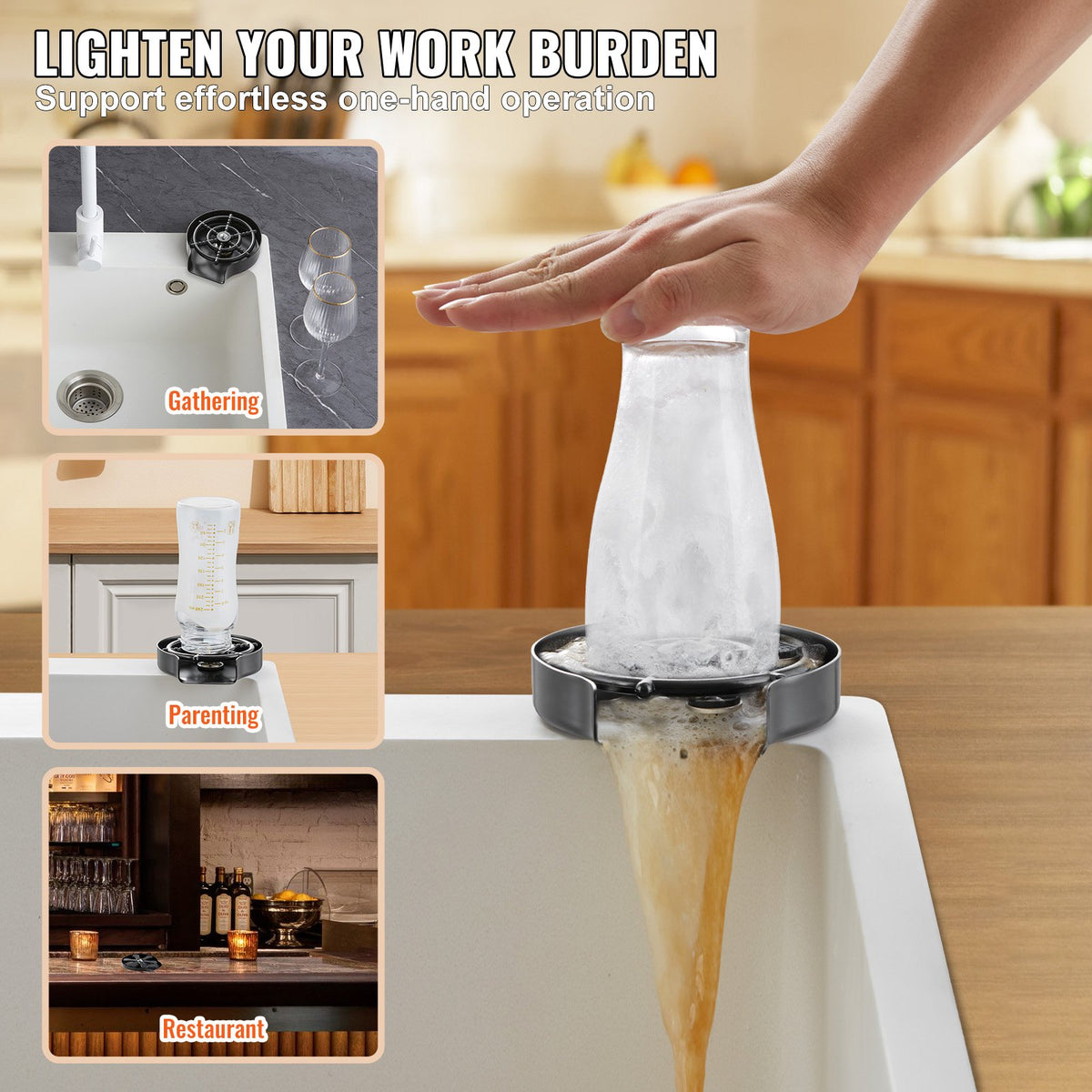 Glass Rinser 10-Hole 360 Rotating Stainless Steel Washer ABS Cup Holder