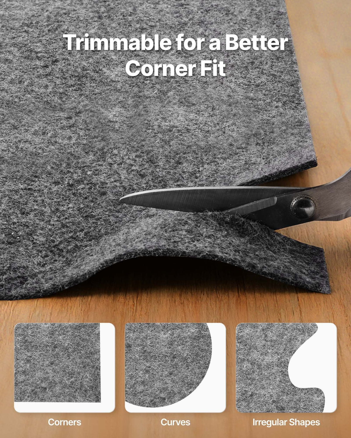 Rug Pad 0.91 x 1.52 m, Non-slip Carpet Area Pad, Rug Mat Padding with Dual Surface Felt Cushion & Rubber Gripper, Hardwood Floor Protection for All Floors, Finishes, Keeps Carpets in Place