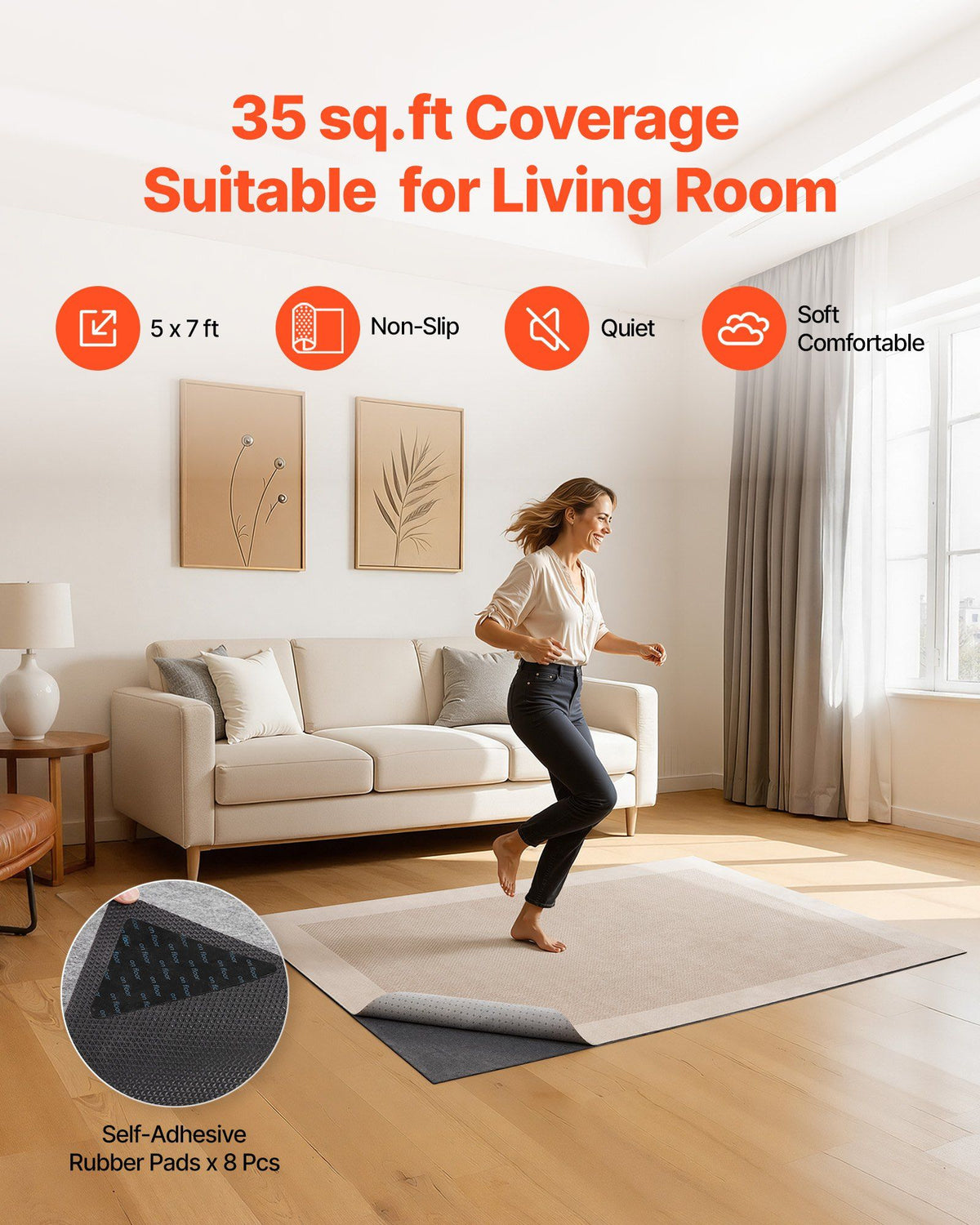 Rug Pad 1.52 x 2.13 m, Non-slip Carpet Area Pad, Rug Mat Padding with Dual Surface Felt Cushion & Rubber Gripper, Hardwood Floor Protection for All Floors, Finishes, Keeps Carpets in Place