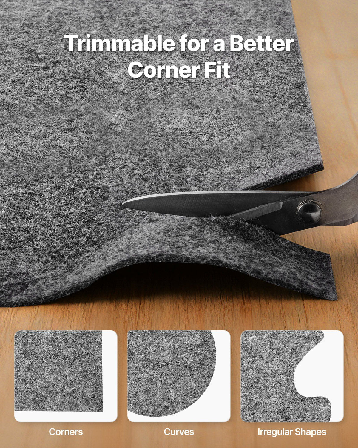 Rug Pad 1.52 x 2.13 m, Non-slip Carpet Area Pad, Rug Mat Padding with Dual Surface Felt Cushion & Rubber Gripper, Hardwood Floor Protection for All Floors, Finishes, Keeps Carpets in Place
