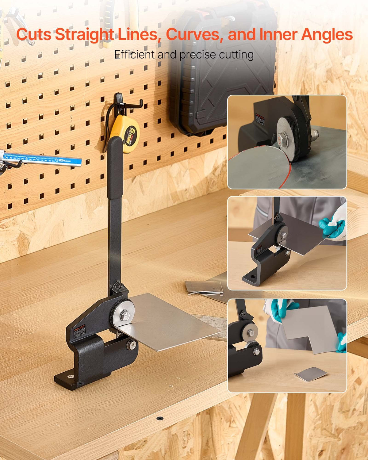 Sheet Metal Shear, Throatless Rotary Hand Shear, 16 Gauge Mild Steel Sheet Cutter with 1.5 mm Capacity, with Solid Construction, Mounting Type, for Cutting Steel, Copper, Rebar, and Aluminum