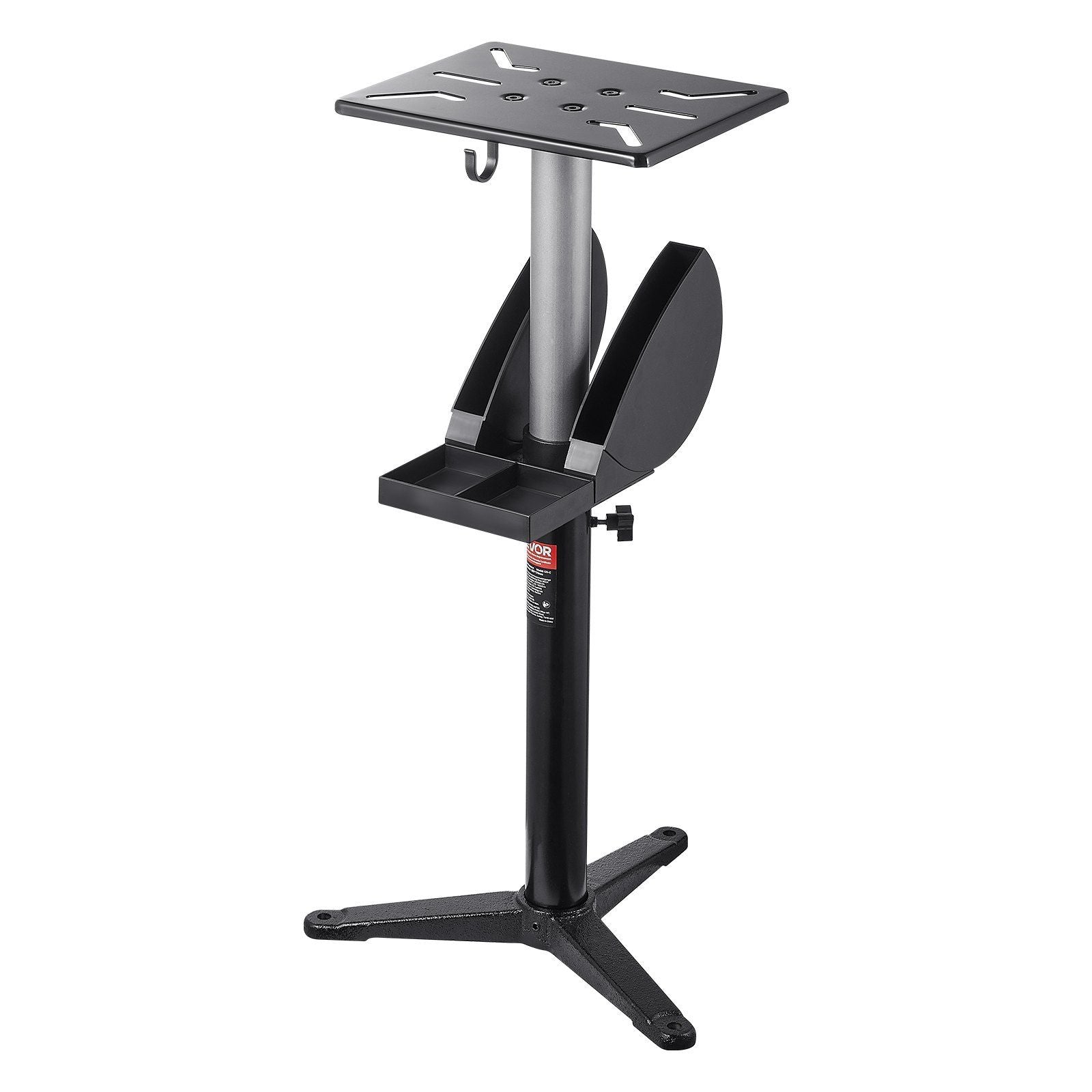 Bench Grinder Stand, Bench Grinder Vise Floor Pedestal with 31.5 x 25.4 cm Mounting Plate, Height-Adjustable Pedestal Stand with Grinding Wheel Storage Compartment & Heavy-Duty Cast Iron Base