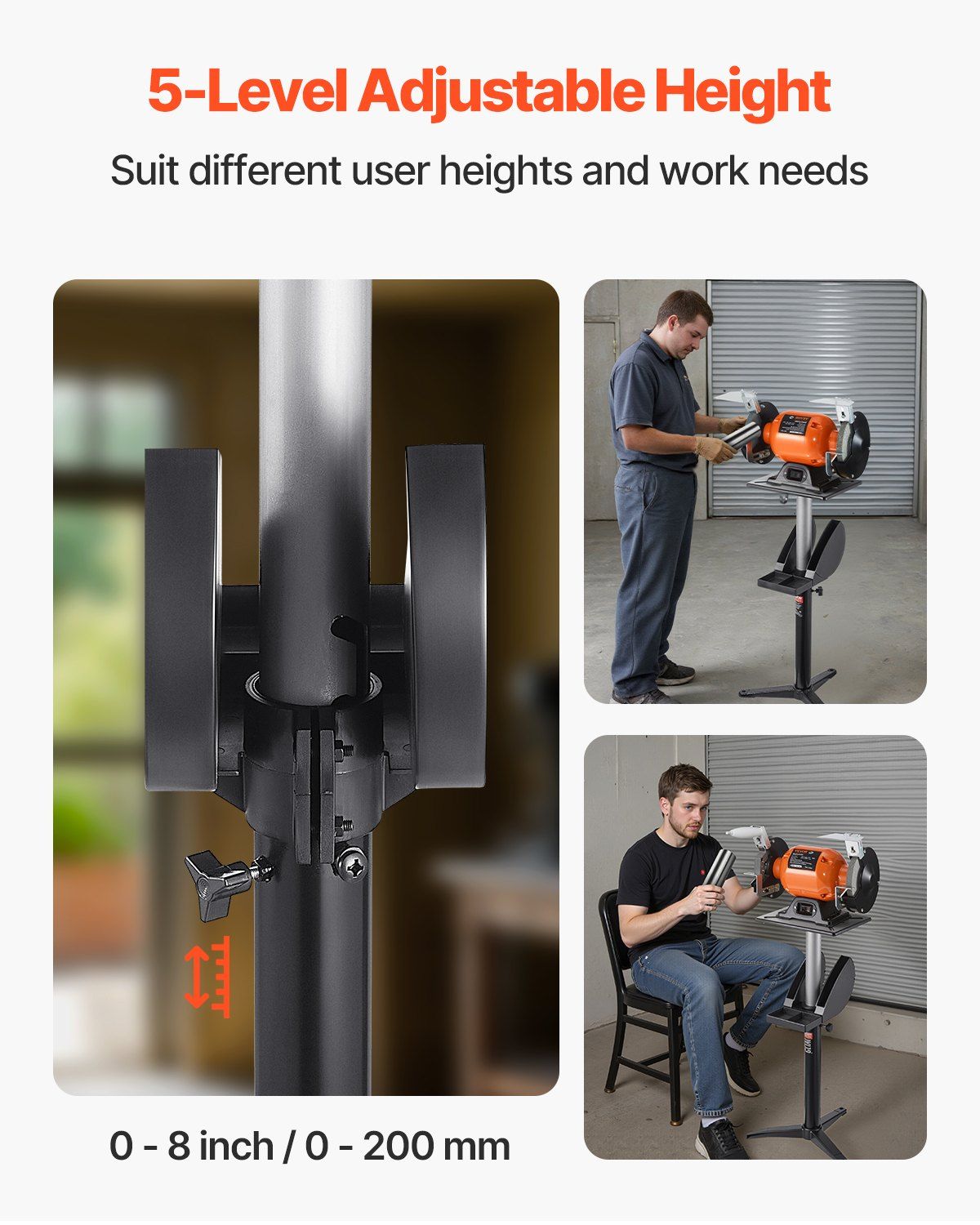 Bench Grinder Stand, Bench Grinder Vise Floor Pedestal with 31.5 x 25.4 cm Mounting Plate, Height-Adjustable Pedestal Stand with Grinding Wheel Storage Compartment & Heavy-Duty Cast Iron Base