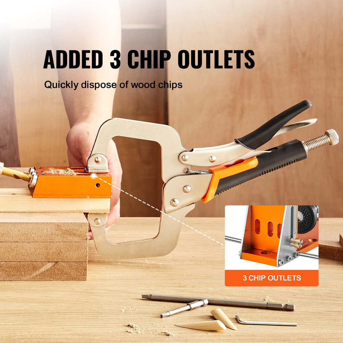 Pocket Hole Jig Kit, 34 Pcs Pocket Hole Jig System with C-clamp, Fixture, Step Drills, Wrenches, Drill Stop Rings, Square Drive Bits, Toolbox, for DIY Carpentry Projects, Adjustable