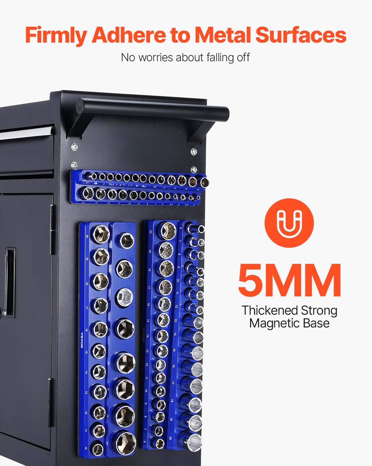 Magnetic Socket Organizer Set, 6PCS Socket Holder, 1/4'', 3/8'' & 1/2'' Metric SAE Socket Trays with Clear Labels, Hold up to 143PCS Standard & Deep Sockets, Blue & Red (Sockets Not Included)