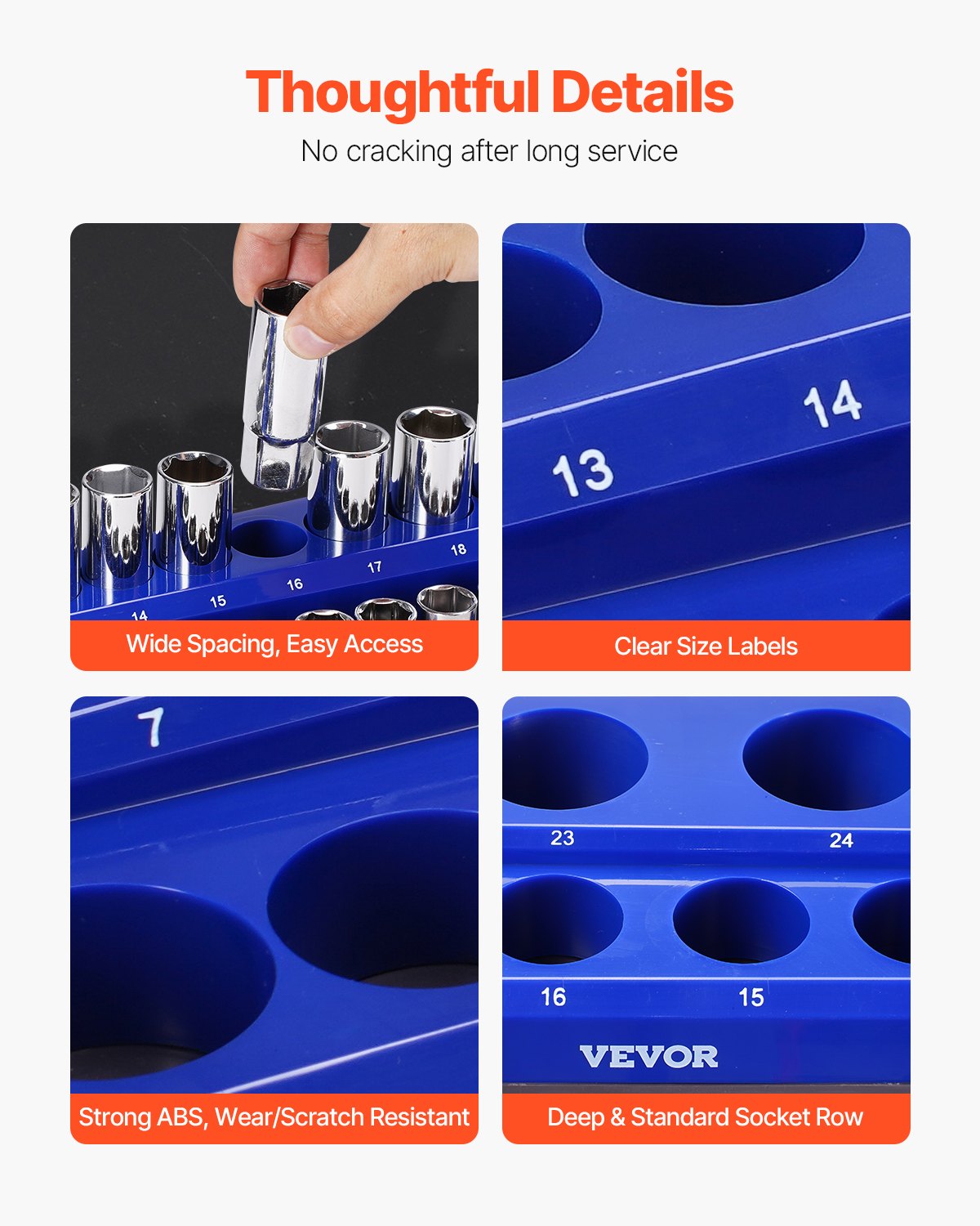 Magnetic Socket Organizer Set, 6PCS Socket Holder, 1/4'', 3/8'' & 1/2'' Metric SAE Socket Trays with Clear Labels, Hold up to 143PCS Standard & Deep Sockets, Blue & Red (Sockets Not Included)